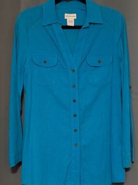 Soft Surroundings Teal Button-Front Utility Shirt